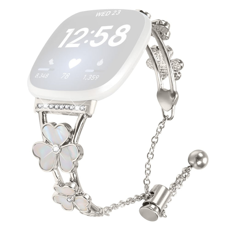 Fitbit Versa 4 / Sense 2 Watchband Heart Clover Decor Zinc Alloy Metal Strap - Starlight#serie_4