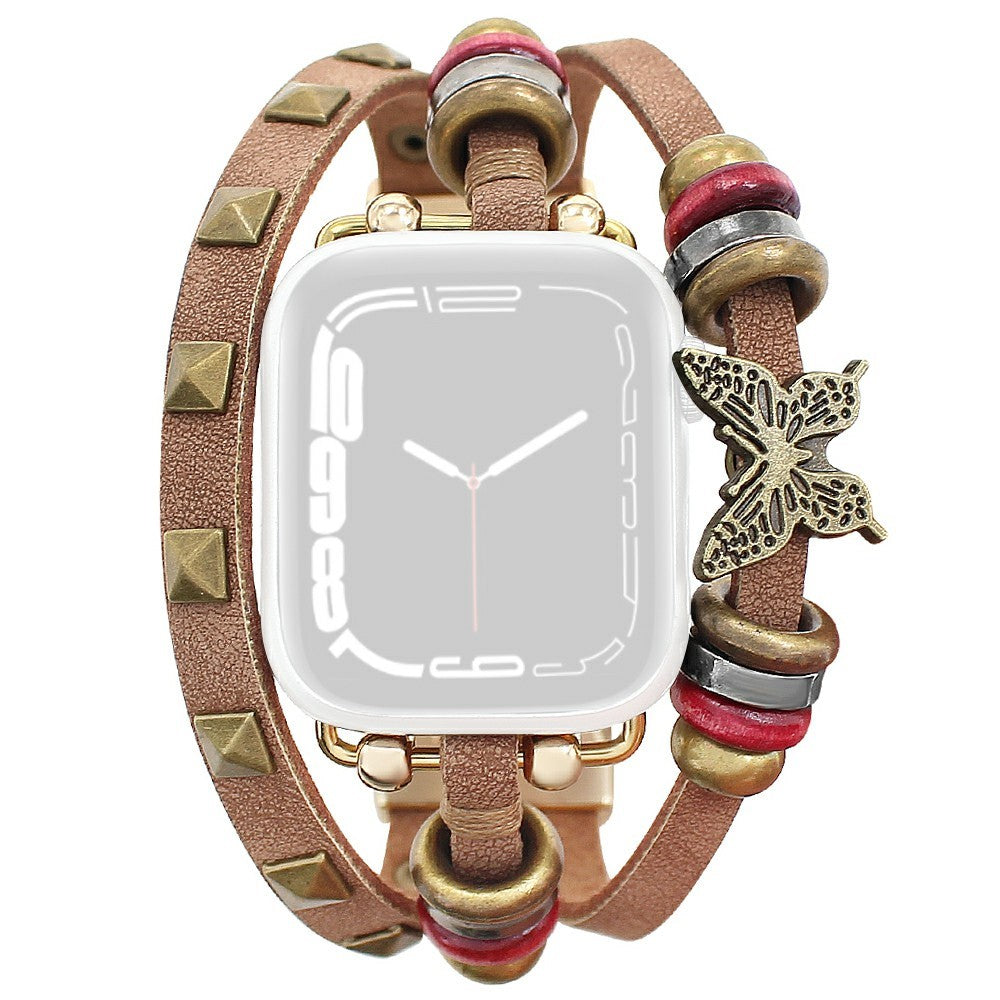 Leather Bracelet Strap Apple Watch Series 41mm - 40mm - 38mm Rivet Decor Watch Band - Brown#serie_2
