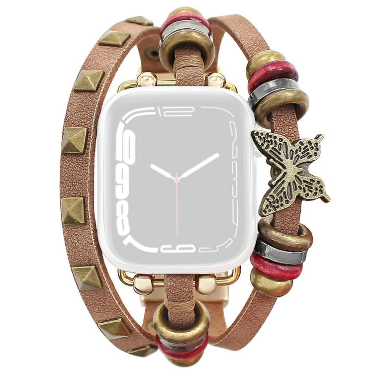 Leather Bracelet Strap Apple Watch Series 41mm - 40mm - 38mm Rivet Decor Watch Band - Brown#serie_2