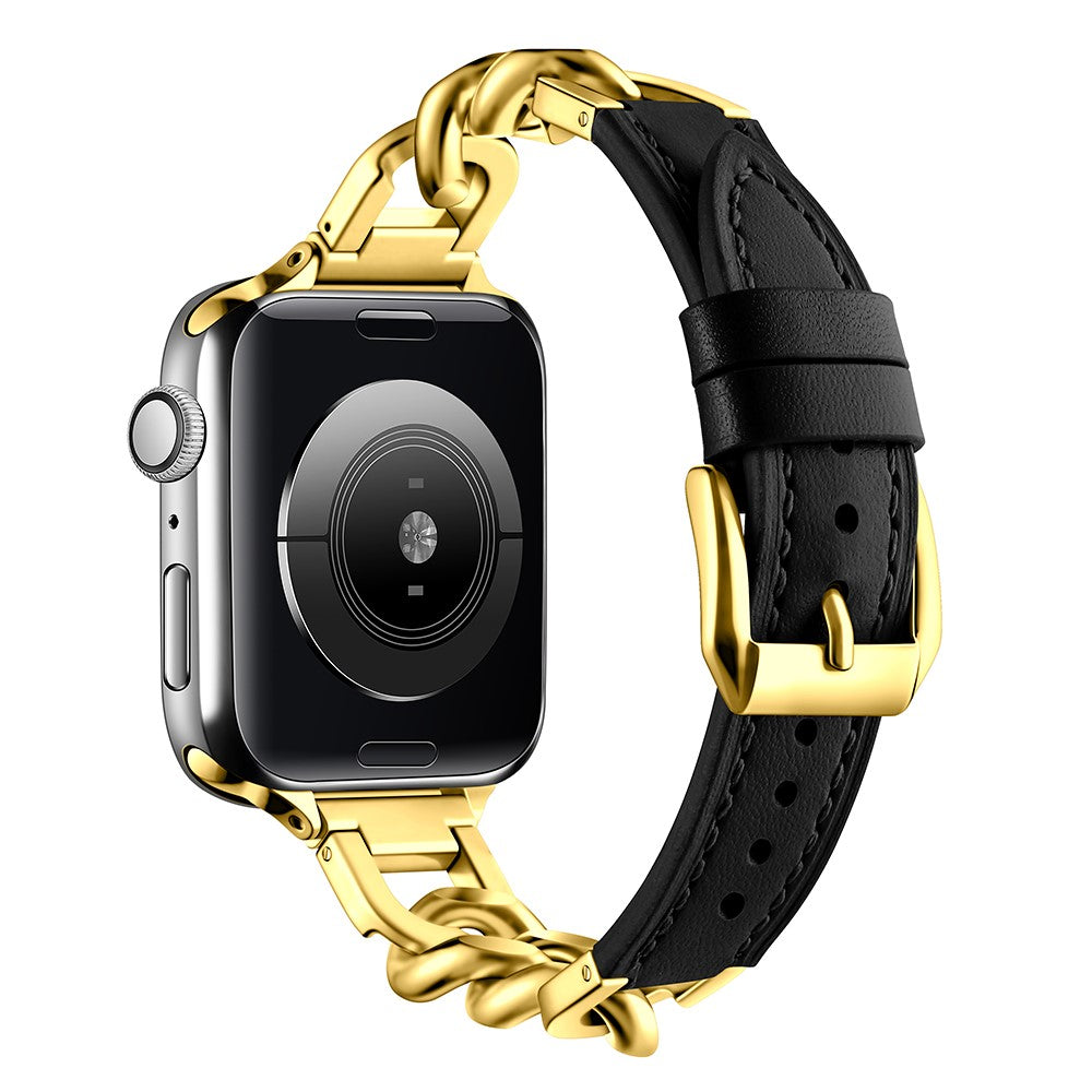 Watch Band Apple Watch Series 49mm - 45mm - 44mm - 42mm Genuine Cow Leather Strap - Black + Gold#serie_1