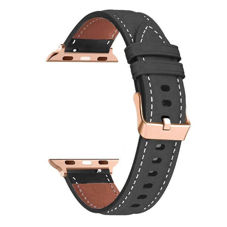 Watch Strap Apple Watch Series 41mm - 40mm - 38mm Rose Gold Buckle Genuine Cow Leather Band - Black#serie_3