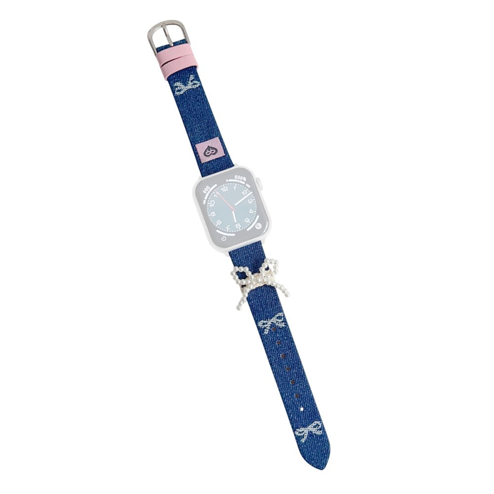 Wrist Strap Apple Watch Series 49mm - 45mm - 44mm - 42mm Pearl Bowknot Denim Leather Watch Band - Bowknot#serie_1