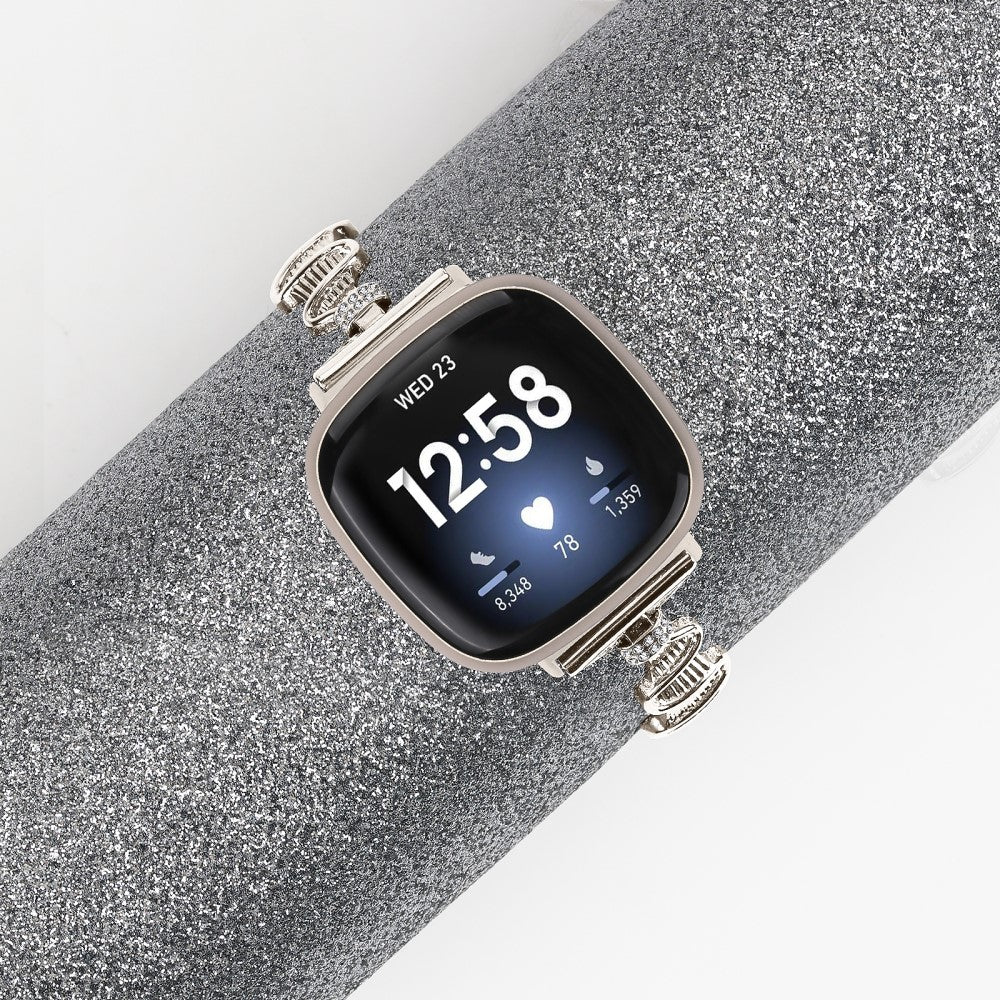 Metal Og Rhinsten Universal Rem passer til Fitbit Sense 2 / Fitbit Versa 4 - Sølv#serie_4