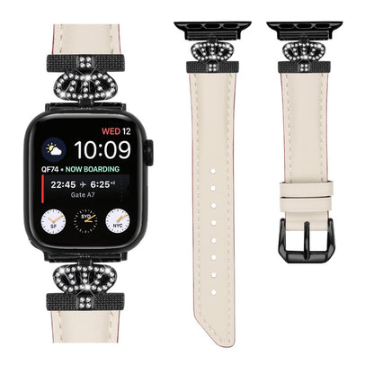 Flot Kunstlæder Og Rhinsten Universal Rem passer til Apple Smartwatch - Hvid#serie_5