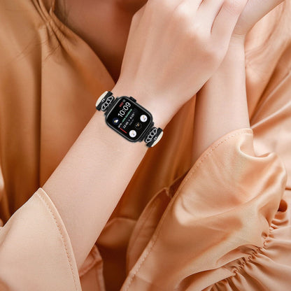 Flot Kunstlæder Og Rhinsten Universal Rem passer til Apple Smartwatch - Hvid#serie_5