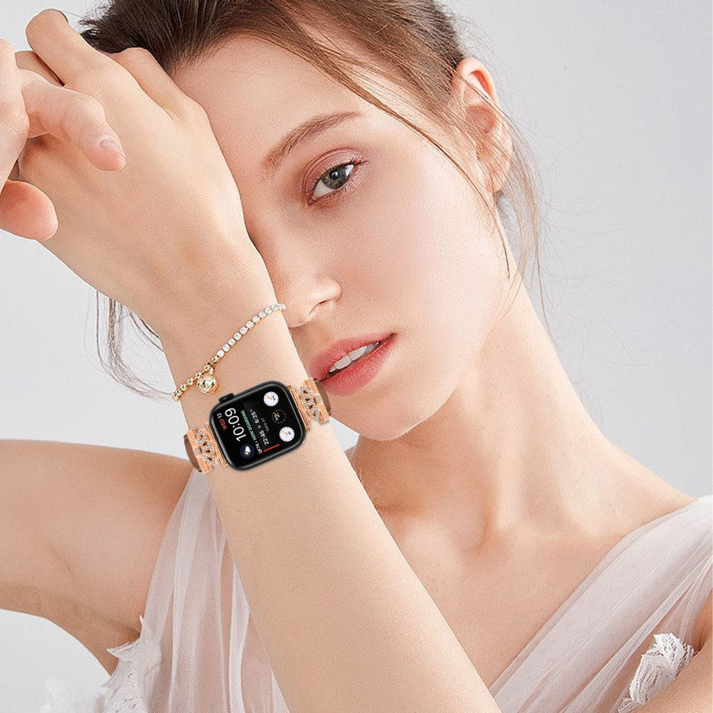 Rhinestone Band Apple Watch Universal 49mm/45mm/42mm Dressy Watch Strap with Rose Gold Buckle - Brown#serie_6
