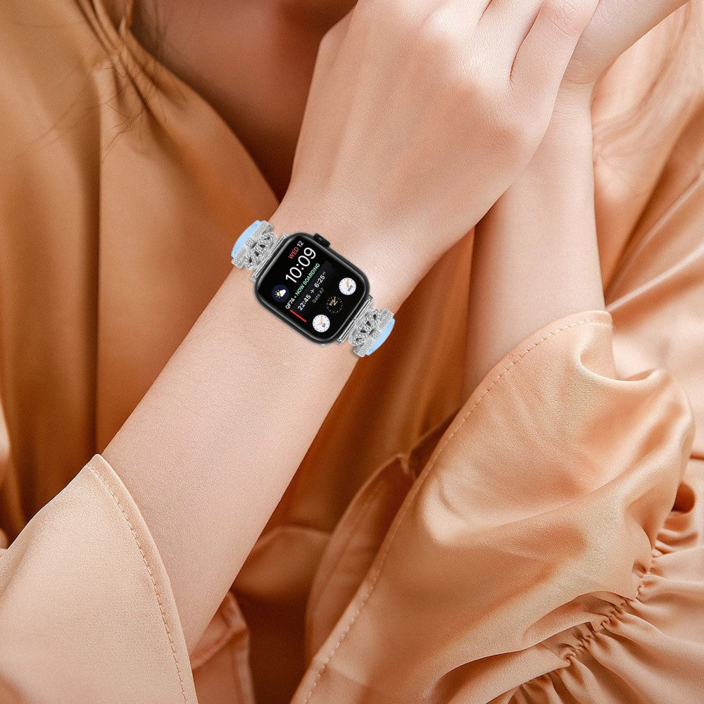 Smuk Kunstlæder Og Rhinsten Universal Rem passer til Apple Smartwatch - Blå#serie_4