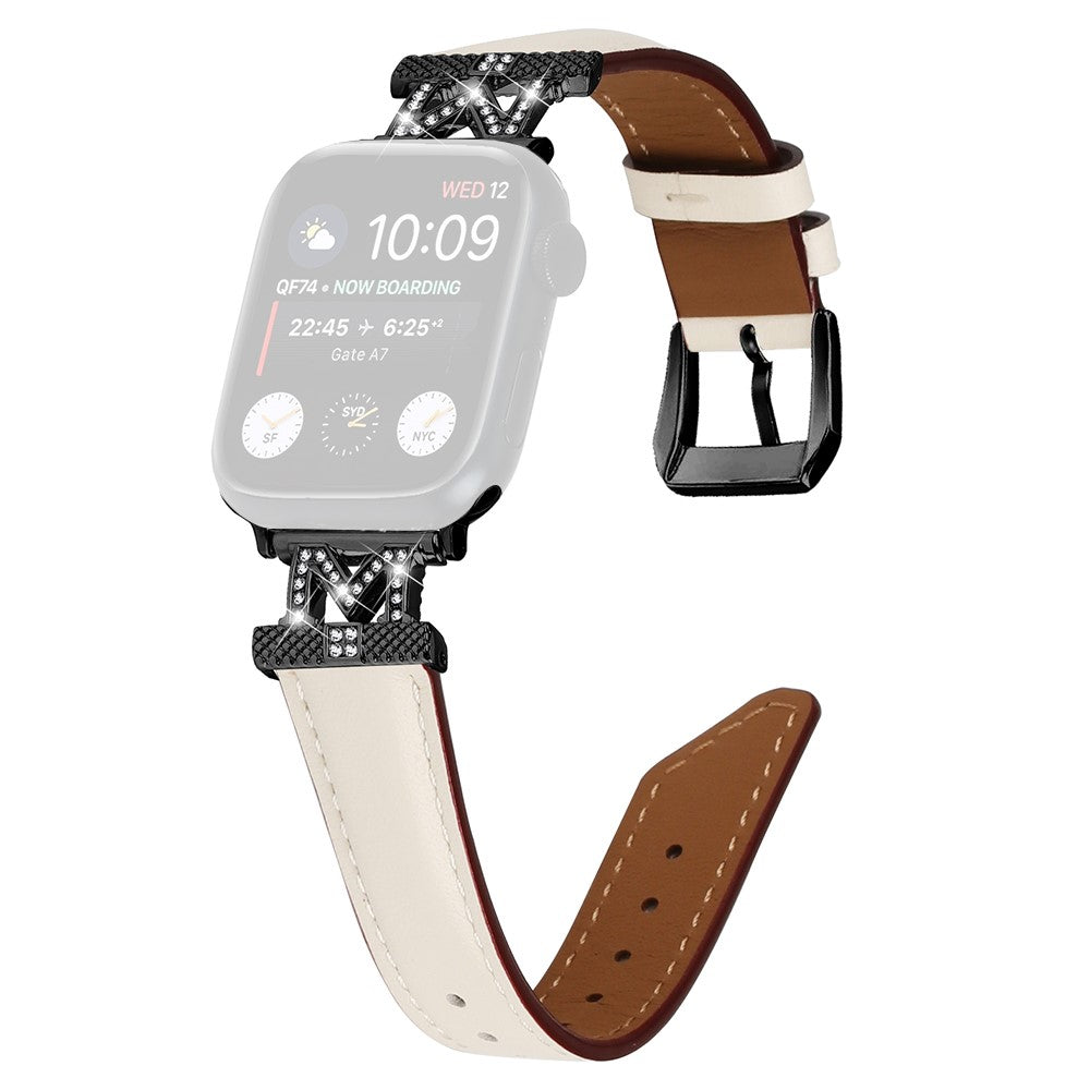 Fint Kunstlæder Og Rhinsten Universal Rem passer til Apple Smartwatch - Hvid#serie_5