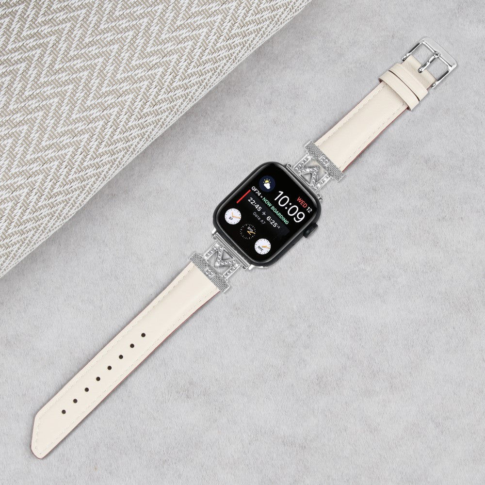 Kønt Kunstlæder Og Rhinsten Universal Rem passer til Apple Smartwatch - Hvid#serie_5