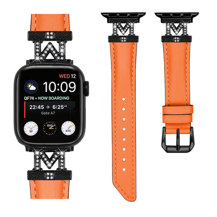 Kønt Kunstlæder Og Rhinsten Universal Rem passer til Apple Smartwatch - Orange#serie_2