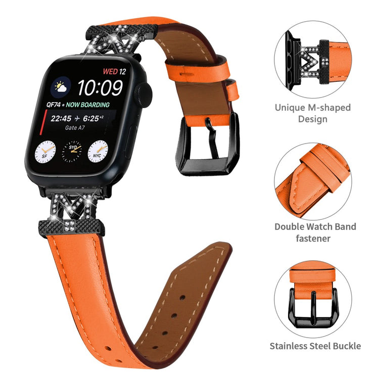 Kønt Kunstlæder Og Rhinsten Universal Rem passer til Apple Smartwatch - Orange#serie_2