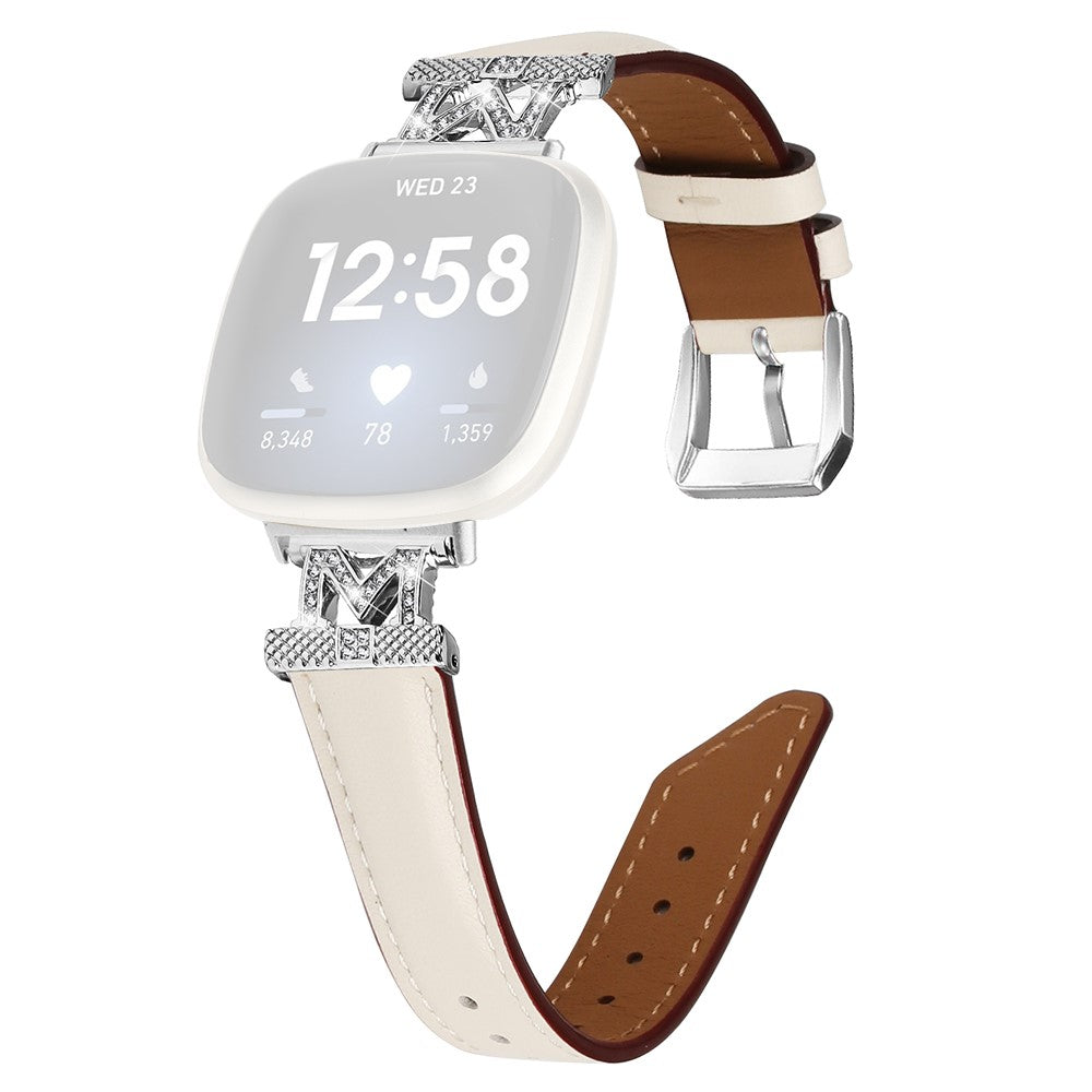 Kønt Ægte Læder Og Rhinsten Universal Rem passer til Fitbit Smartwatch - Hvid#serie_1