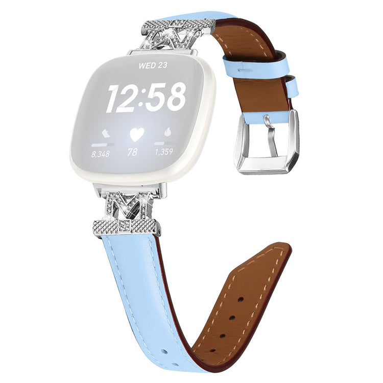 Kønt Ægte Læder Og Rhinsten Universal Rem passer til Fitbit Smartwatch - Blå#serie_5