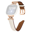 M Shape Rhinestone Watchband Fitbit Versa 3 / Versa 4 / Sense / Sense 2 Genuine Cowhide Leather Watch Strap with Rose Gold Buckle - Apricot