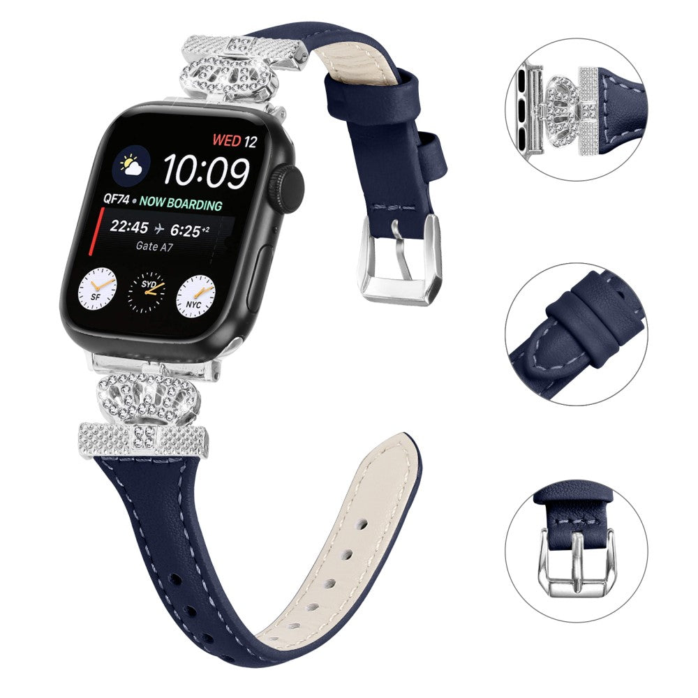 Pænt Kunstlæder Og Rhinsten Universal Rem passer til Apple Smartwatch - Blå#serie_3