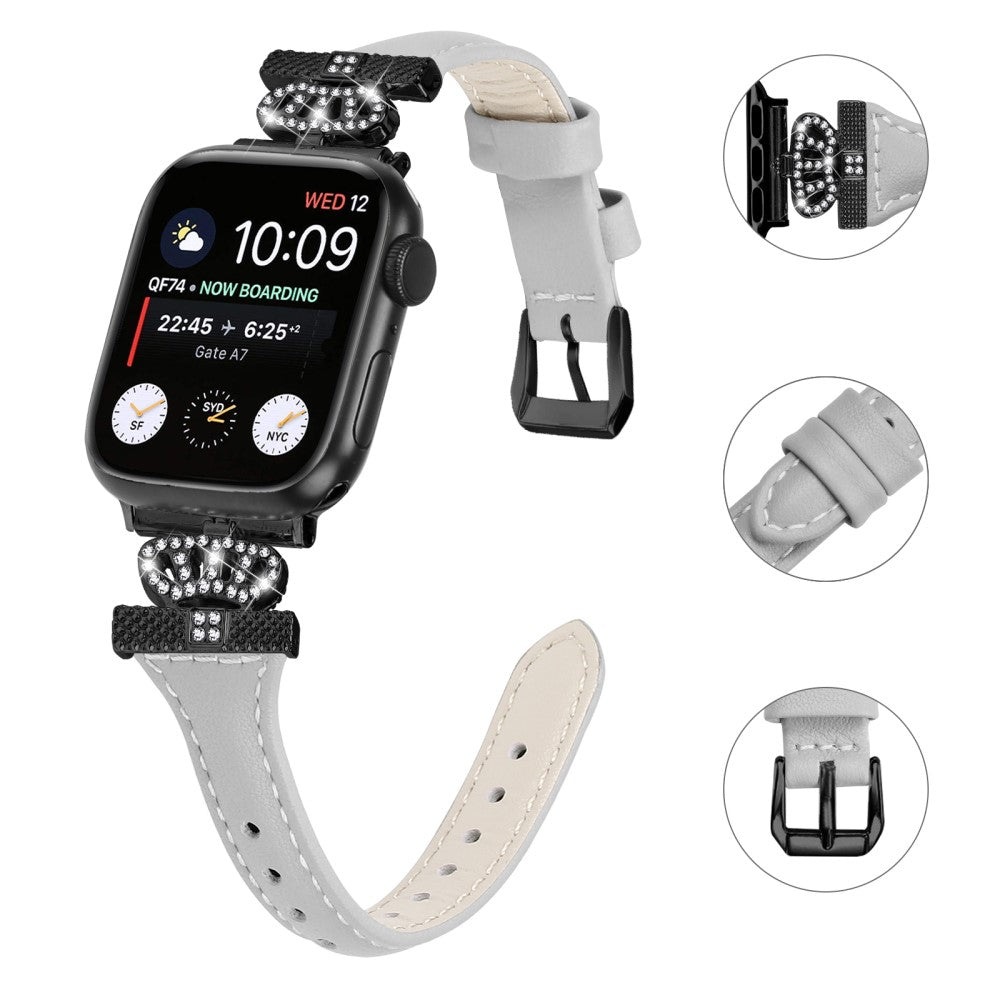 Sejt Kunstlæder Og Rhinsten Universal Rem passer til Apple Smartwatch - Blå#serie_3