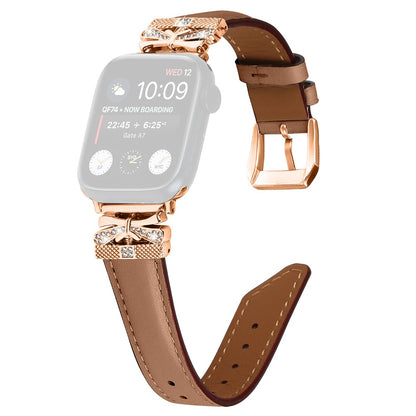Solid Kunstlæder Og Rhinsten Universal Rem passer til Apple Smartwatch - Brun#serie_6