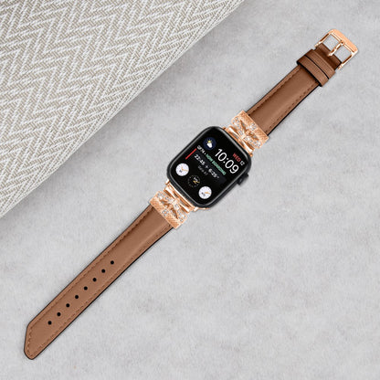 Solid Kunstlæder Og Rhinsten Universal Rem passer til Apple Smartwatch - Brun#serie_6