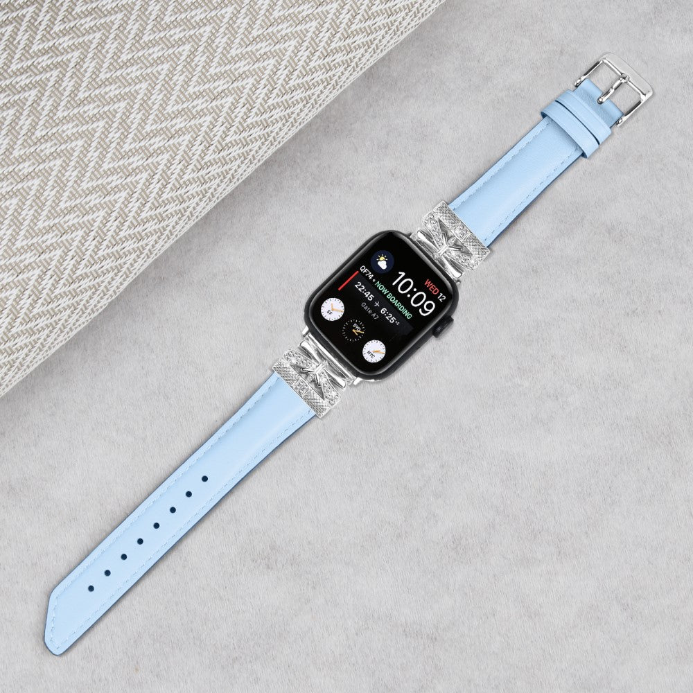 Cool Kunstlæder Og Rhinsten Universal Rem passer til Apple Smartwatch - Blå#serie_4