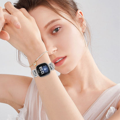 Silver Buckle Watch Strap Fitbit Versa 3 / 4 / Sense / Sense 2 Butterfly Connector Adjustable Band - Apricot#serie_3