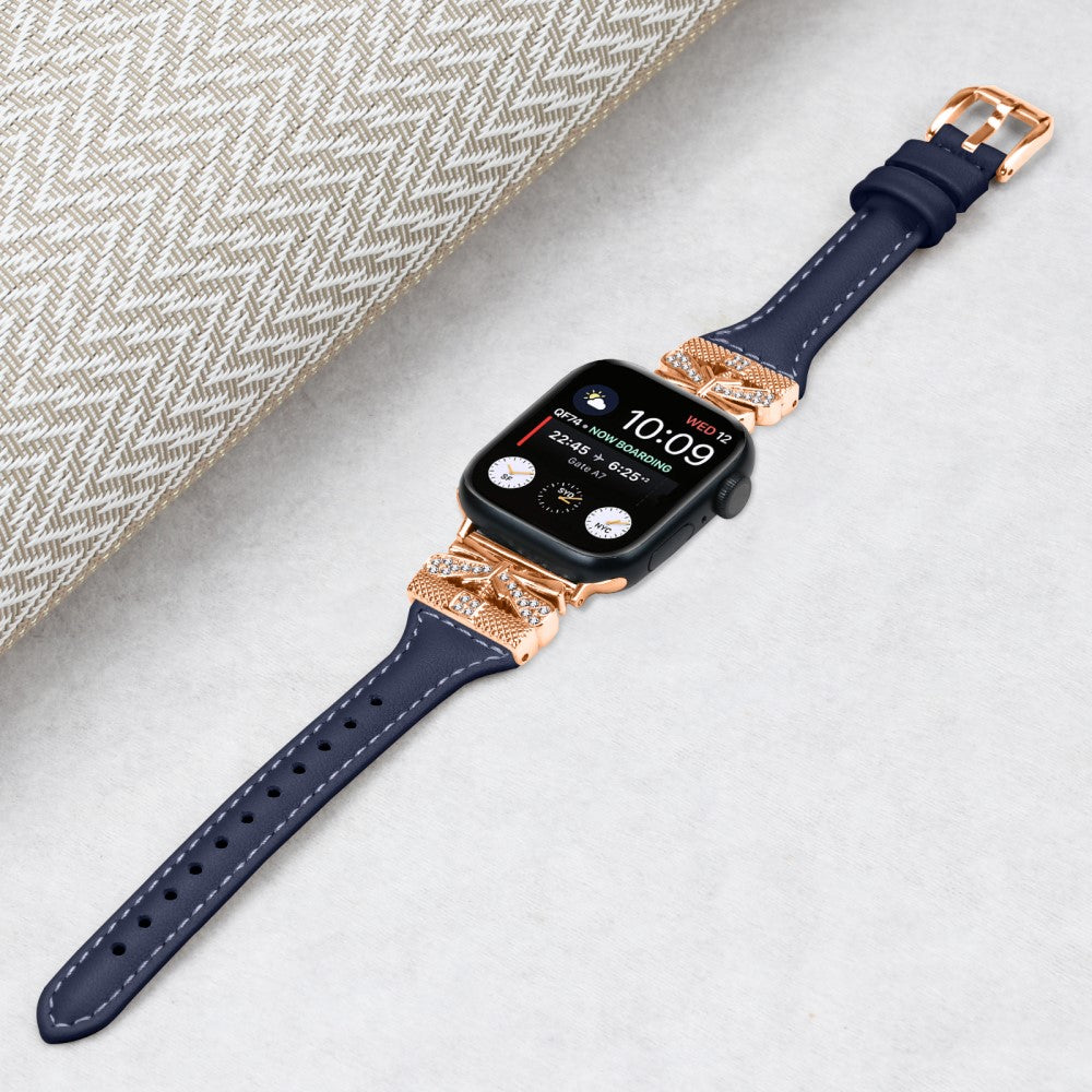 Rigtigt Rart Kunstlæder Universal Rem passer til Apple Smartwatch - Blå#serie_4