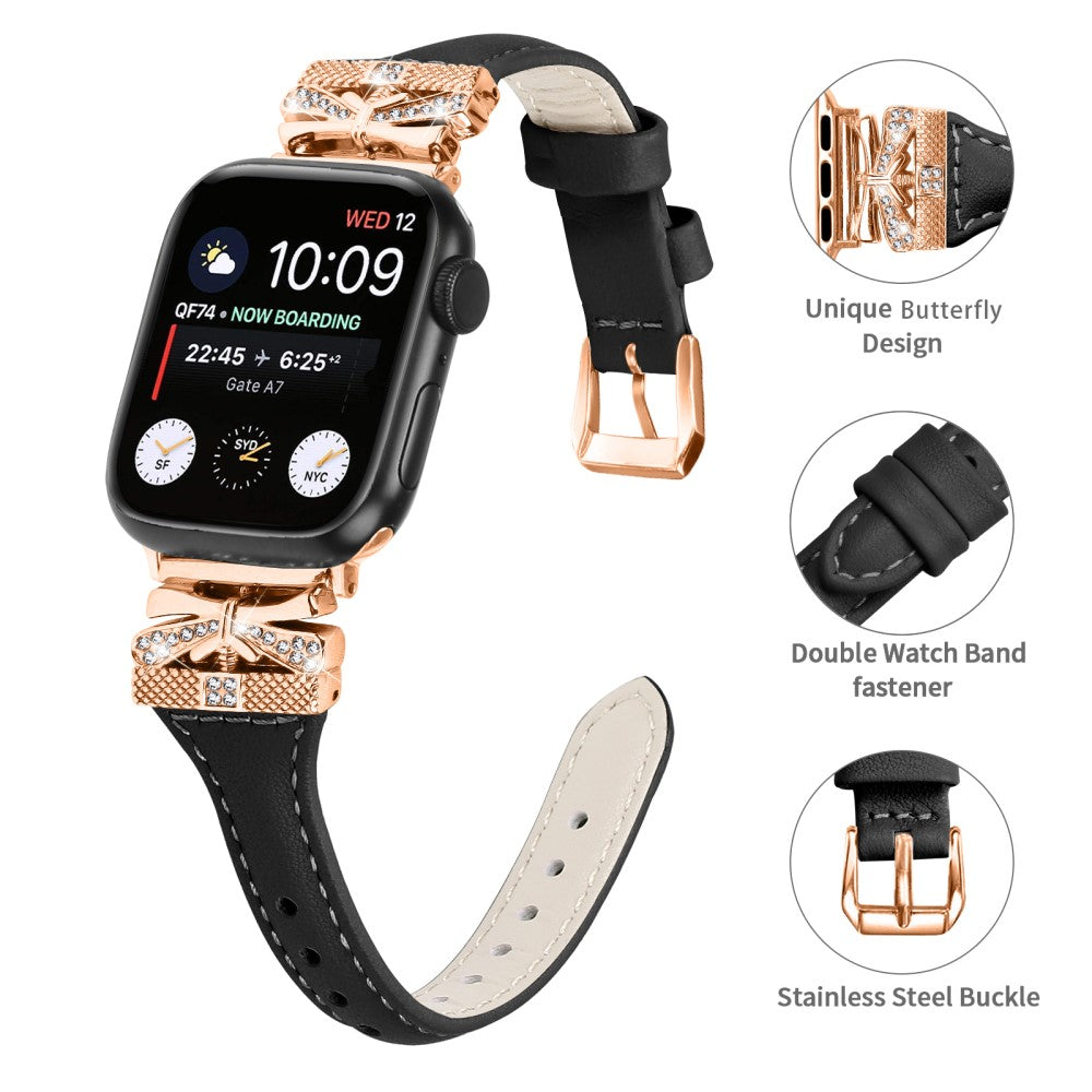Stilfuld Kunstlæder Universal Rem passer til Apple Smartwatch - Sort#serie_6