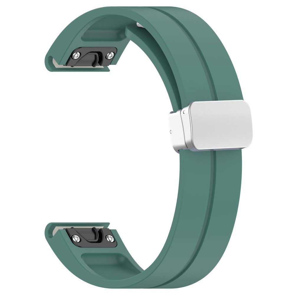 Garmin Fenix 7X / 7X Solar / Tactix 7 Pro Silicone Watch Band 26mm Folding Silver Buckle Watch Strap - Green#serie_5