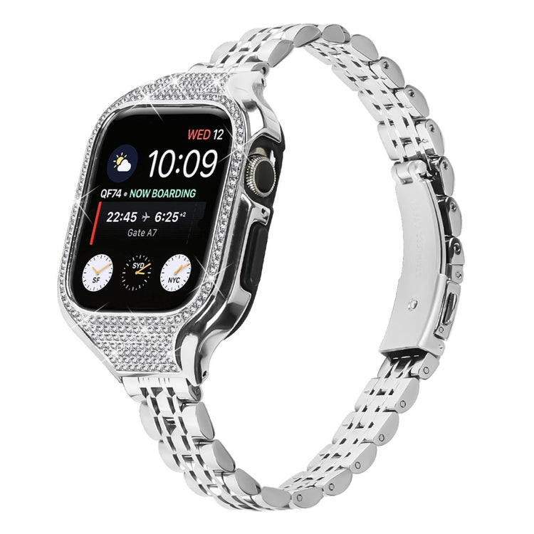 For Apple Watch Series 6  /  5  /  4  /  SE (2022)  /  SE (2023)  /  SE 40mm 7 Beads Stainless Steel Strap with Rhinestone Watch Case - Silver#serie_011