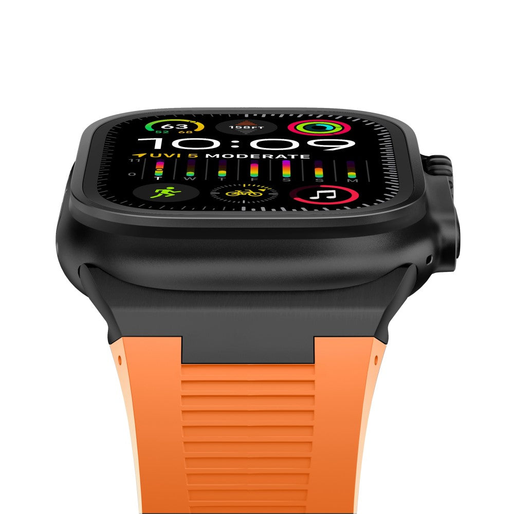 For Apple Watch Series 9 8 7 41mm  /  6 5 4 SE (2022) SE (2023) SE 40mm  /  3 2 1 38mm Soft Silicone Watch Bracelet - Black+Orange#serie_1