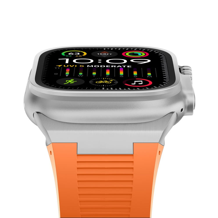 For Apple Watch Series 9 8 7 41mm  /  6 5 4 SE (2022) SE (2023) SE 40mm  /  3 2 1 38mm Soft Silicone Watch Bracelet - Silver+Orange#serie_11