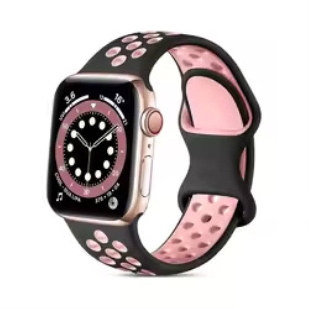 Apple Watch Series 49mm - 45mm - 44mm - 42mm4mm / 3 2 1 42 Silicone Watch Strap - Black+Light Pink#serie_1