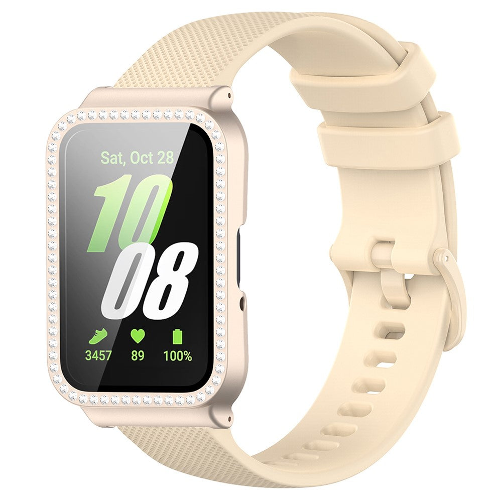 Samsung Galaxy Fit3 Silicone Strap with Rhinestone Decor Watch Case + Screen Protector - Beige Strap+Starlight Case#serie_7