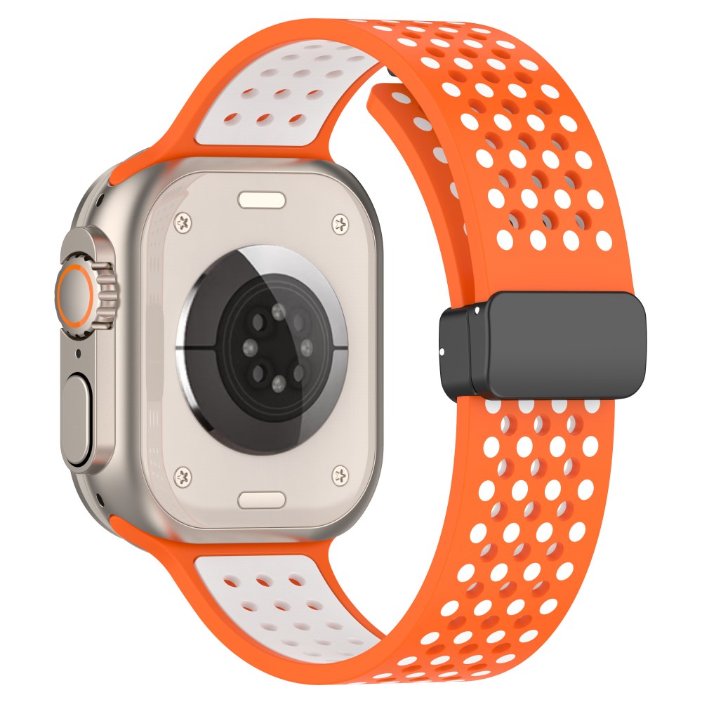 Apple Watch Series 41mm - 40mm - 38mm Silicone Strap Dual-Color Magnetic Watch Band - Orange+White#serie_3