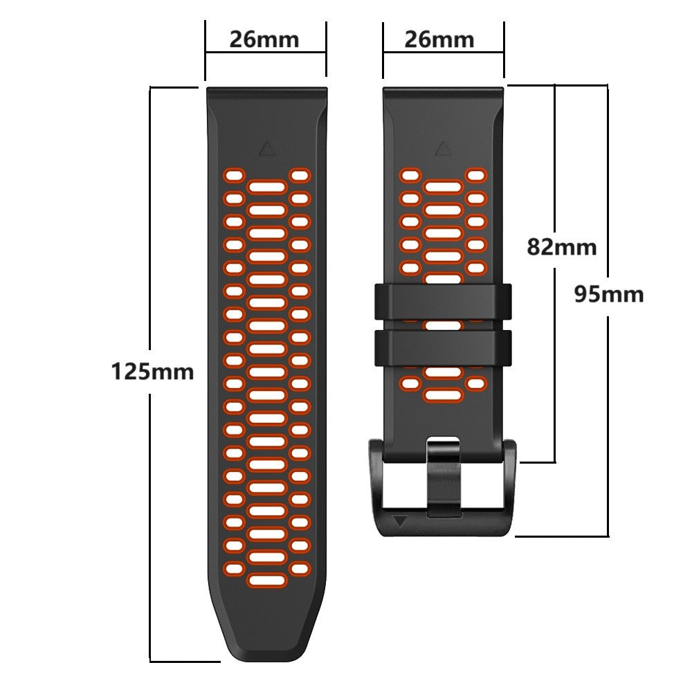 Garmin Fenix 7X / 7X Pro / 6X Quickfit 26mm Watch Band Three Row Holes Dual Color Silicone Strap - Black / Grey#serie_6