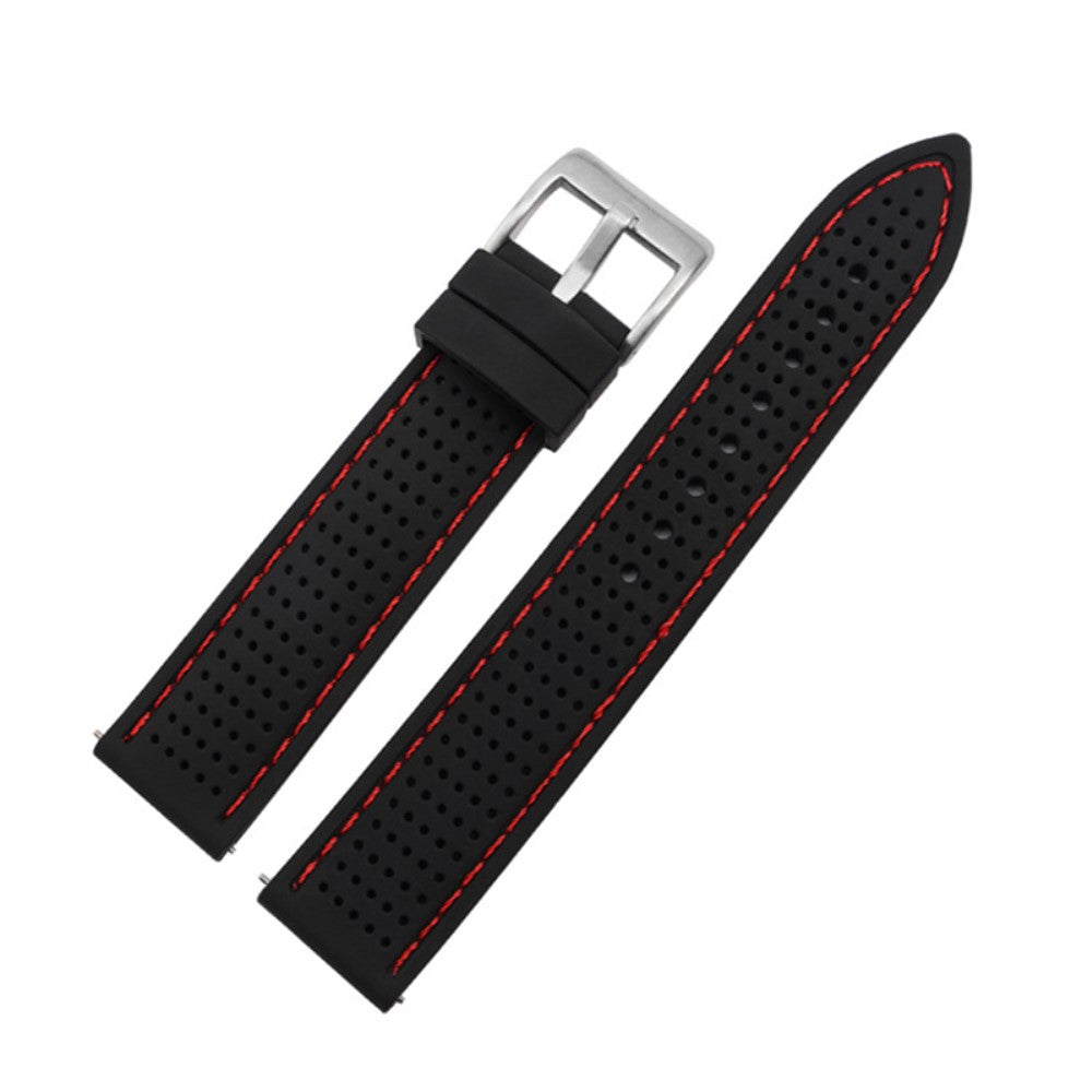 Huawei Watch GT 3 42mm / GT 3 Pro 43mm Watch band 20mm Silicone Wrist Strap - Silver Buckle / Black+Red Thread#serie_10