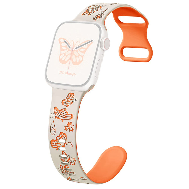 Apple Watch Ultra 2 Ultra 49mm / Series 9 8 7 45mm / 6 5 4 SE (2022) SE (2023) SE 44mm / 3 2 1 42mm Silicone Strap - Starlight+Orange#serie_7