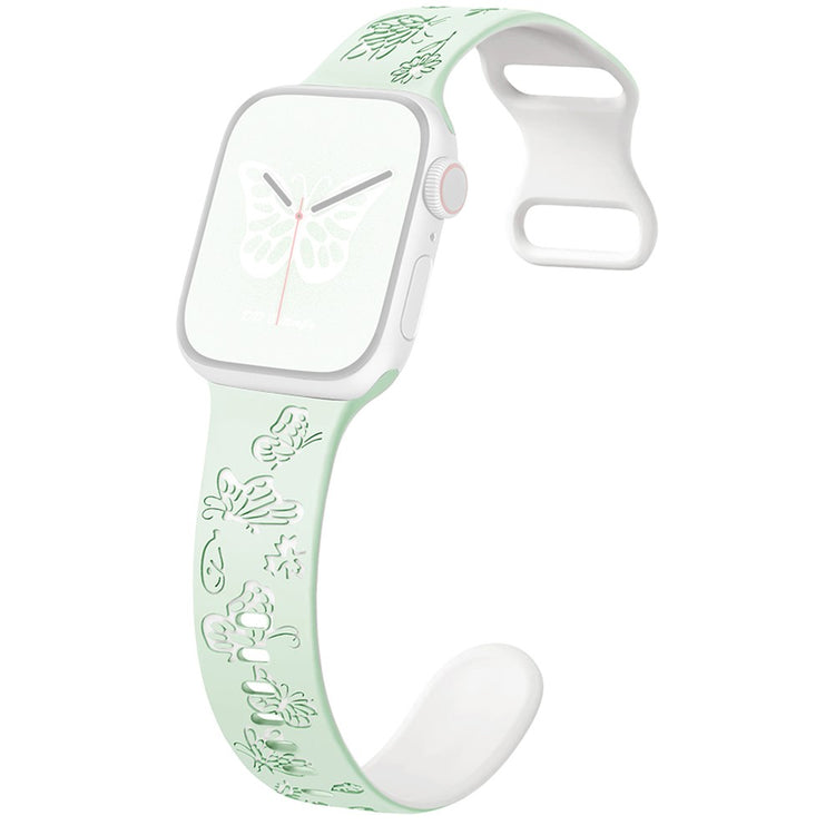 Apple Watch Ultra 2 Ultra 49mm / Series 9 8 7 45mm / 6 5 4 SE (2022) SE (2023) SE 44mm / 3 2 1 42mm Butterfly Silicone band  - Light Mint Green+White#serie_2