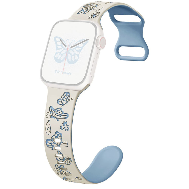 Apple Watch Series 9 8 7 41mm / 6 5 4 SE (2022) SE (2023) SE 40mm / 3 2 1 38mm band Dual Color Silicone Strap - Antique White+Blue#serie_6