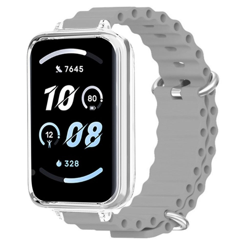 Honor band 9 Watch band Ocean Silicone Strap with Transparent Case - Grey#serie_6