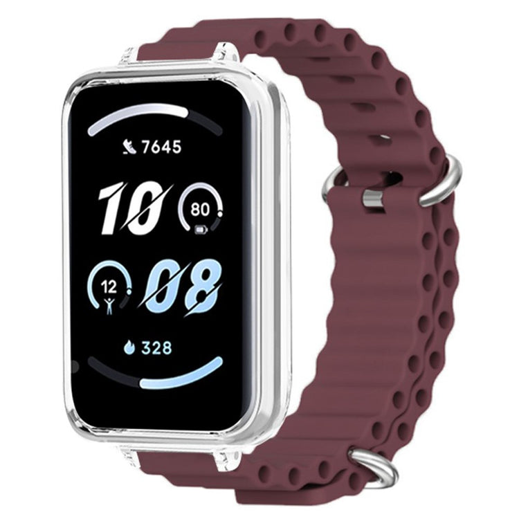 Honor band 9 Watch band Ocean Silicone Strap with Transparent Case - Wine Red#serie_7