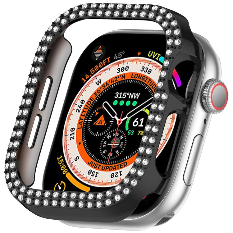 Apple Watch Series 10 42mm Double Row Rhinestone Decor Hollow-Out Cover Bump Resistant Watch Frame Case - Black#serie_3