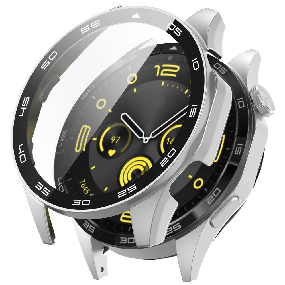 Huawei Watch GT 4 46mm Watch Case Tempered Glass Screen Protector Frame Cover with Dial Plate - Silver - Sølv#serie_1