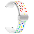 22mm Universal colorful pattern style silicone strap with silver buckle - Black Rainbow