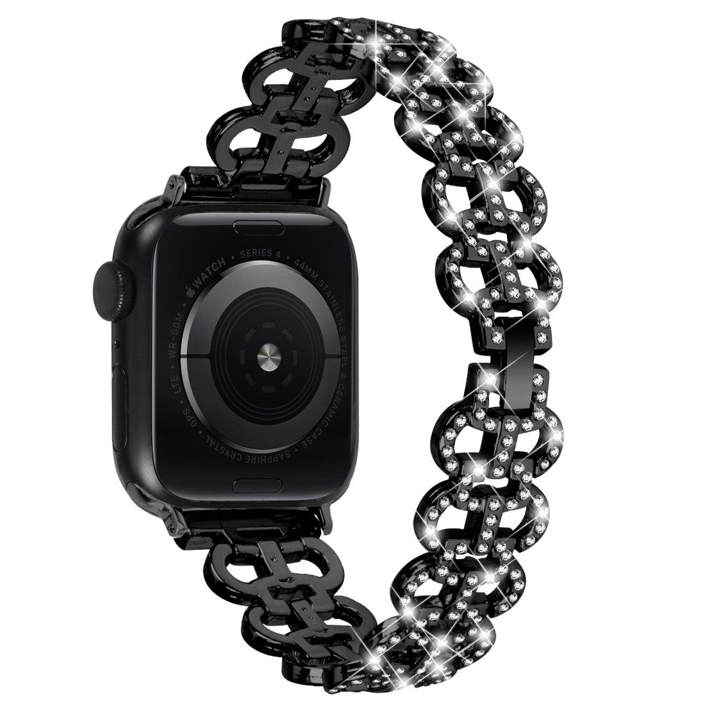 Super Fed Metal Og Rhinsten Universal Rem passer til Apple Smartwatch - Sort#serie_2