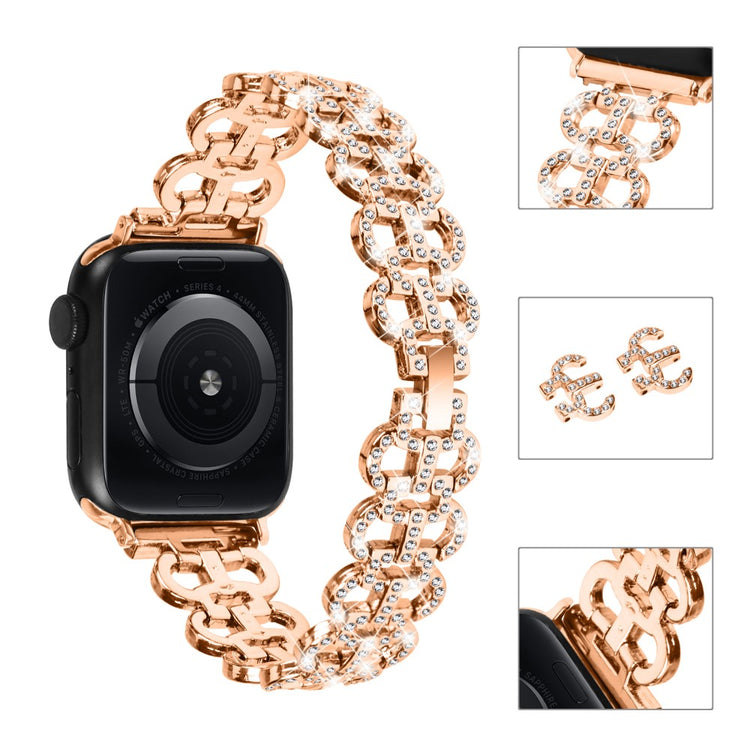 Super Fed Metal Og Rhinsten Universal Rem passer til Apple Smartwatch - Pink#serie_3