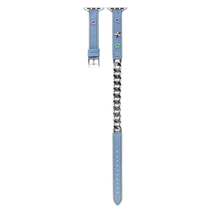 Apple Watch Series 9 45mm / Ultra 2 Genuine leather with metal chain strap - Baby Blue#serie_2