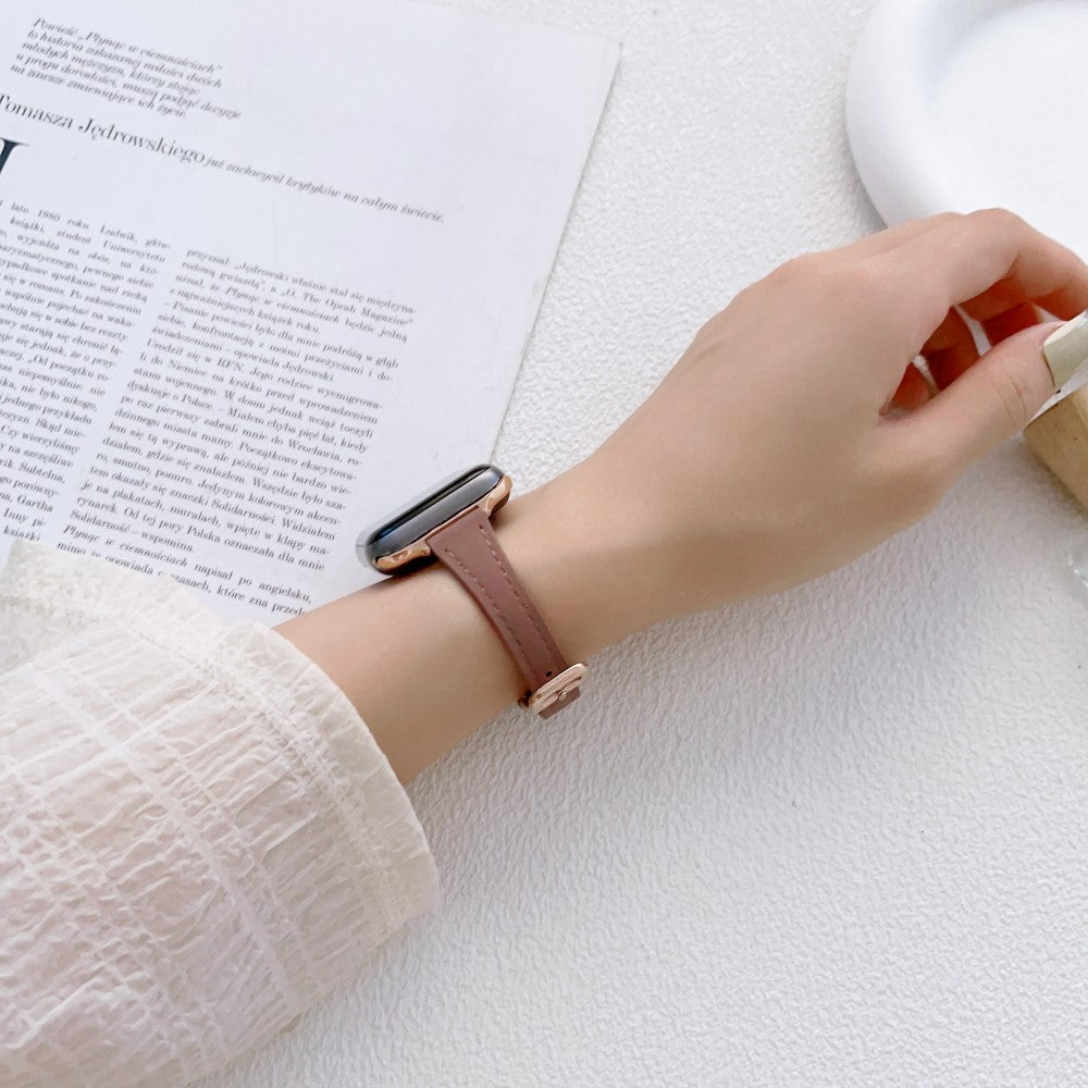 Stilren Ægte Læder Og Metal Universal Rem passer til Apple Smartwatch - Sort#serie_4
