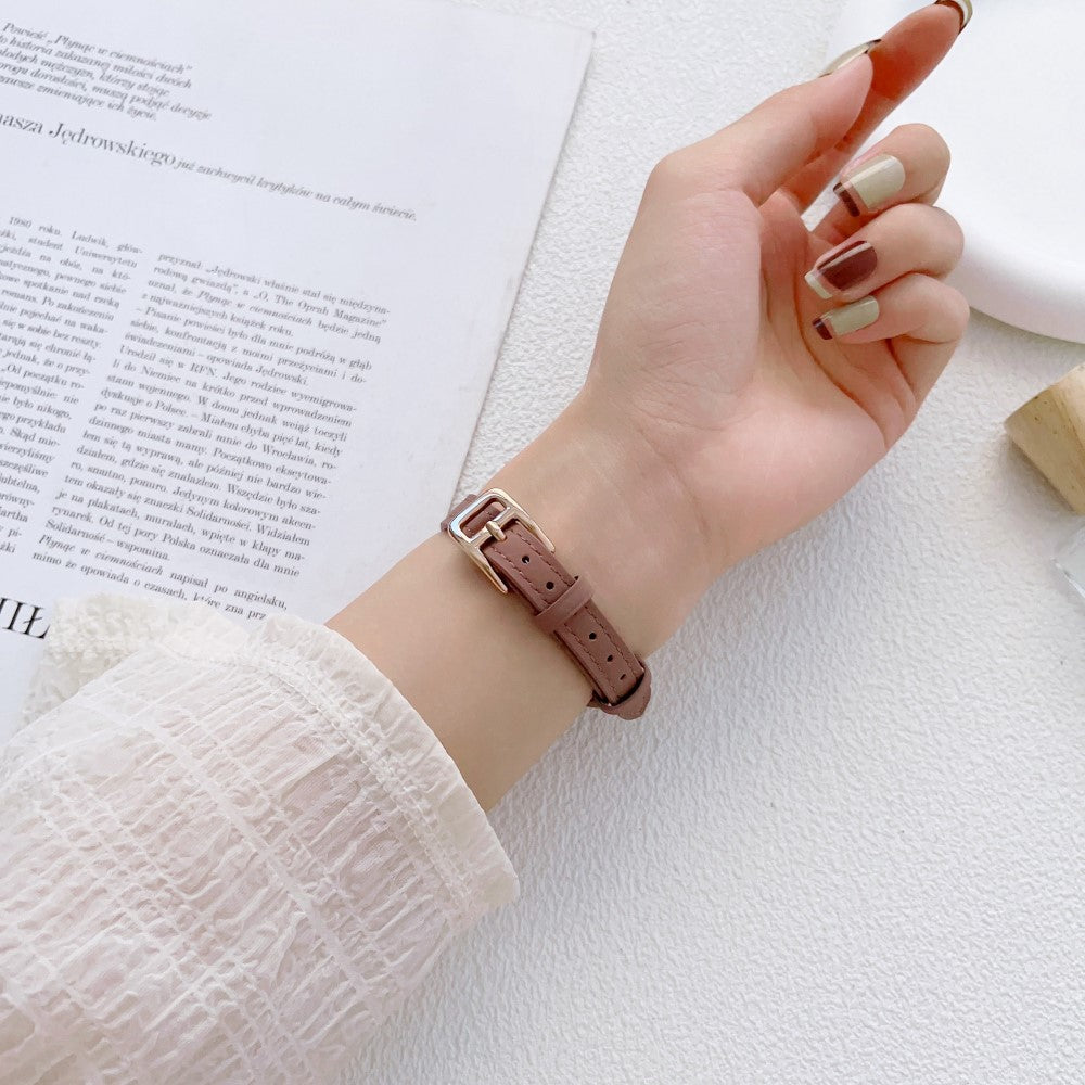 Stilren Ægte Læder Og Metal Universal Rem passer til Apple Smartwatch - Brun#serie_6