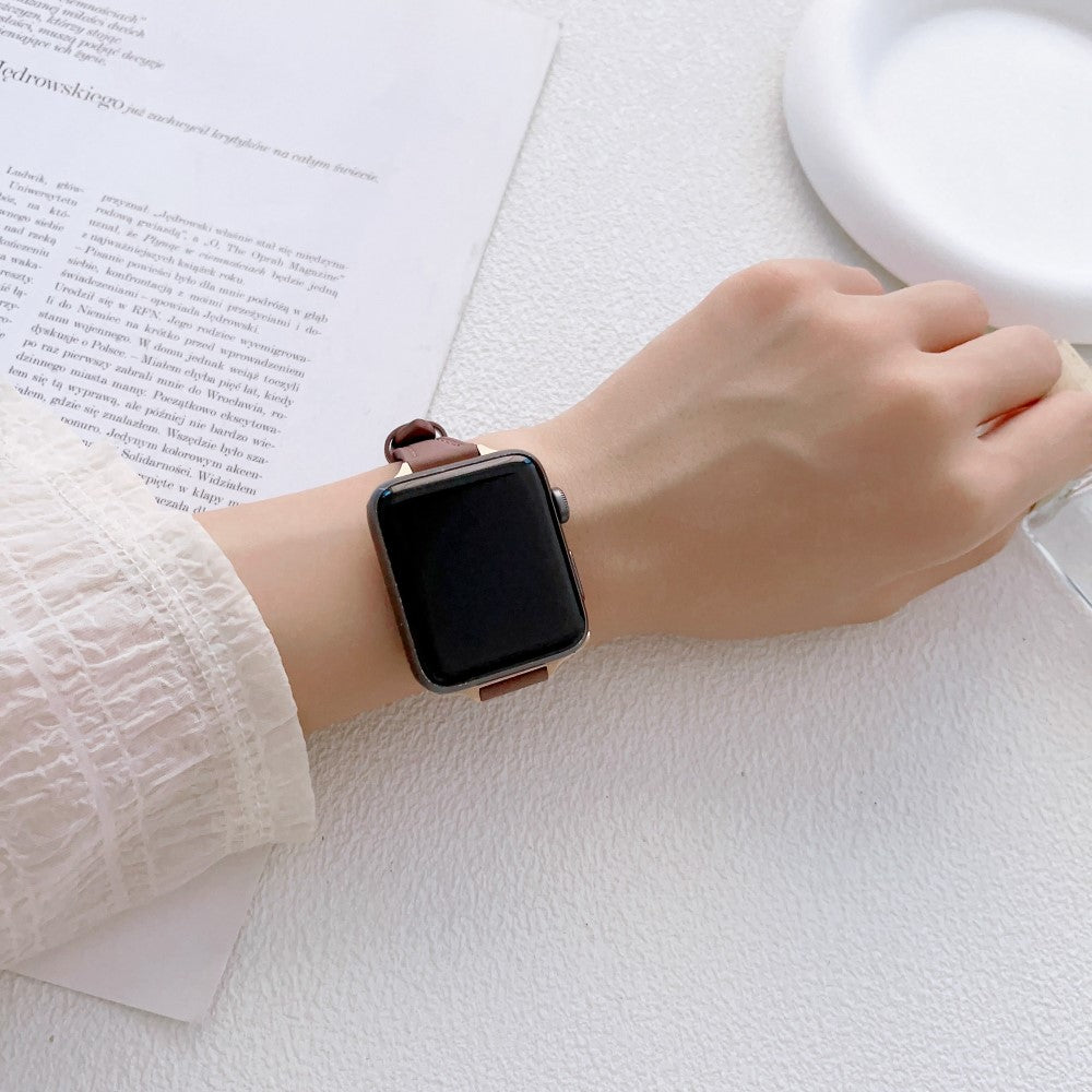 Stilren Ægte Læder Og Metal Universal Rem passer til Apple Smartwatch - Grøn#serie_7