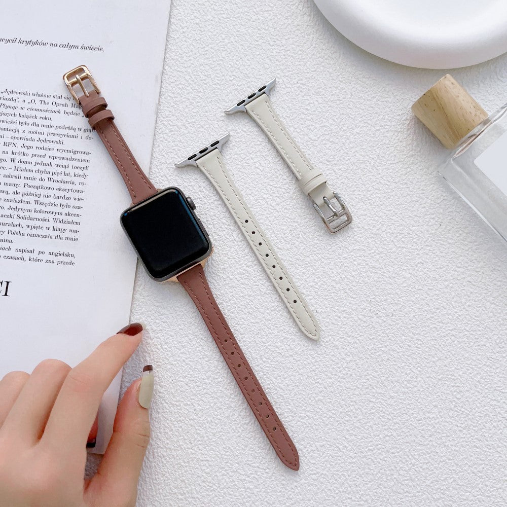 Stilren Ægte Læder Og Metal Universal Rem passer til Apple Smartwatch - Grøn#serie_7